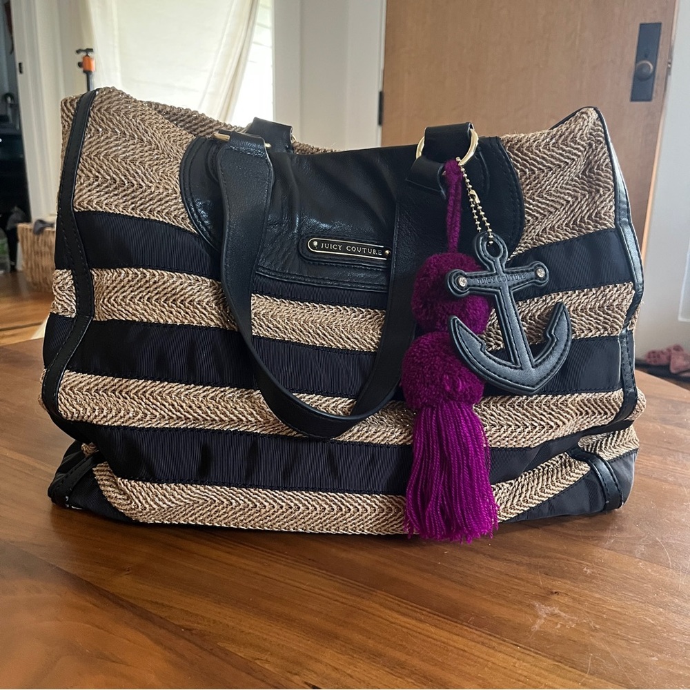 Juicy Couture Black and Tan Tote with Purple Accent -